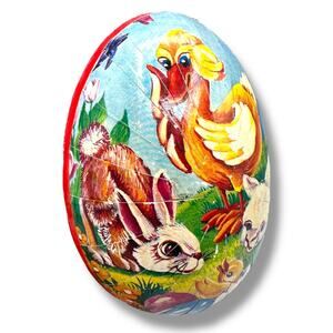 Vintage Paper Easter egg candy container spring decor Duck Lamb Bunny